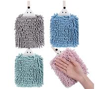 Kinlop 4 Pcs Chenille Hand Towels with Loop Cute Hedgehog Microfiber Hand Towels Absorbent Small Hanging Chenille Towel for Drying Bath Kitchen Washstand(Pink, Green, Blue, Gray)
