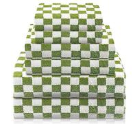 Kinlop 6 Pcs Checkered Bath Towels Set Coral Washcloth Soft Fleece Quick Dry Patterned Hand Towel for Bathroom Back to School Gym Spa Beach Accessories(Green,Checkered)