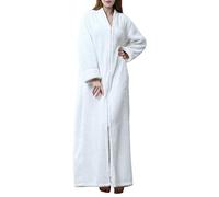 Kinloy Ladies Fleece Full Length Dressing Gowns Winter Fleece Zip Front Bath Robe Comfy Fluffy Cosy Warm Waffle Housecoat White XL 14-20 UK