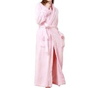 Kinloy Ladies Fluffy Fleece Soft & Cosy Dressing Gown Comfy Long Housecoats Terry Towelling Robe Lightweight Shaggy Luxury Full Length Bathrobe Nightwear, Pink, UK 12-16/Size XL