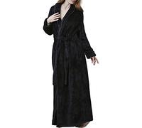 Kinloy Ladies Full Length Fleece Dressing Gowns Cosy Shaggy Travel Luxury Comfortable Bathrobe Nightwear Black XL 14-20 UK