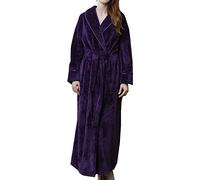 Kinloy Ladies Long Length Dressing Gown Women Comfy Warm Fluffy Plain Lightweight Bathrobe Bath Wrap Nightwear Purple M 8-10 UK