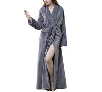 Kinloy Ladies Terry Toweling Winter Flannel Dressing Gown Fleece Full Length Loungewear Bathrobe Bath Robe Shawl Gray L 10-14 UK