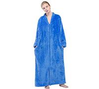 Kinloy Ladies Terry Towelling Dressing Gowns Womens Zip Front Fleece Bathrobe Cosy Winter Warm Flannel Home Housecoat Loungewear Blue XL 14-20 UK