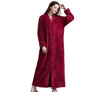 Kinloy Ladies Winter Long Lightweight Soft Full Length Dressing Gowns Pure Colour Comfortable Waffle Bathrobe Sleepwear Rose Red L 10-14 UK