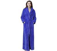 Kinloy Women Long Cosy Dressing Gown Highly Absorbent Warm Shaggy Soft Personalised Towelling Robe Bath Wrap Blue M 8-10 UK