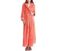 Kinloy Women Winter Fleece Dressing Gown Fluffy Bathrobe Full Long Flannel Robe Soft Pure Colour Housecoat Bath Wrap Orange M 8-10 UK