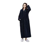 Kinloy Women Zip Up Plus Size Dressing Gowns Soft Lightweight Long Sleeve Comfy Bathrobe Highly Absorbent Housecoat Navy XL 14-20 UK