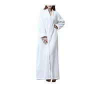 Kinloy Womens Comfy Zipped Dressing Gown Full Length Fluffy Cosy Luxury Pure Colour Maternity Bath Robes Loungewear Nightwear White L 10-14 UK