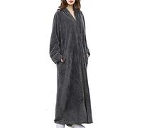 Kinloy Womens Large Full Length Dressing Gown Ladies Luxury Terry Towelling Robe Bathrobe V Neck Housecoat Night Robe Grey XL 14-20 UK