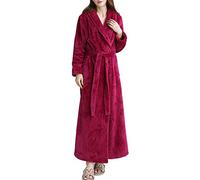 Kinloy Womens Luxury Soft Fleece Dressing Gown Bathrobe Full Long Fluffy Nightwear , Red, Size M/UK 6-8