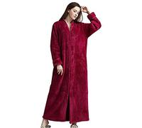 Kinloy Womens Plus Size Lightweight Luxury Dressing Gown Long Zip Up Couples Bath Robes Flannel Home Bathrobe Housecoat Rose Red XL 14-20 UK