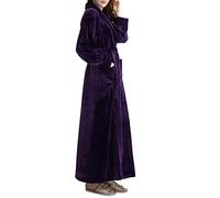 Kinloy Womens Soft Plush Bathrobe Winter Fleece Full Long Dressing Gown Fluffy Bath Robe Housecoat Nightwear Purple XL 14-20 UK