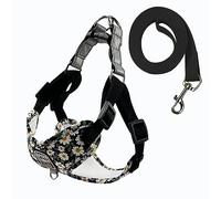 KINLYBO Pets Harness with Pull Reflective Chest Harnesses Flower Print for Small Dogs Cats Black L
