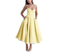 KINLYBO Women's Ladies Wedding Guest Dresses French Mesh Double Layered Camisole Dress Yellow XL