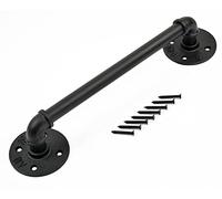 KINMADE 12" Matte Black Industrial Pipe Door Pull Handle, Grab Bar, Towel Bar, Antique Rustic Cast Iron Handrail