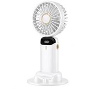 KINMIRA Portable Hand held Fan USB Rechargeable, 5 Speed Mini Desk Fan with LED Display, Foldable Battery Operated Personal Cooling Fan for Home, Office, Bedroom, Travel & Outdoor Use (WHITE)