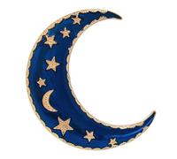 KINMOT Blue Enamel Crescent Moon Brooch Pin with Sleeping Metal Stars - Celestial Night Jewelry for Women, Men, Girls, Teens, and Boys - Unique Gold Tone Vintage-Style Accessory