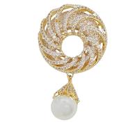 KINMOT Gorgeous Golden Beads Circlet Brooch with Imitated Pearl Drop, Elegant Wedding Jewelry