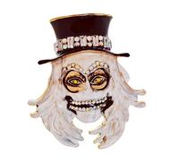 KINMOT Gothic White Enamel Grim Grinning Ghost Brooch with Hat Scary Jewelry