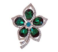 KINMOT Pear-Shaped Crystal Flower Brooch, Green with AB Accent, St Patrick's Day Pin for Women