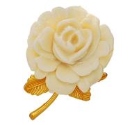 KINMOT Romance Vintage Ivory Resin Rose Brooch with Gold Leaf Detail - Elegant Gold-Tone Plated Floral Pin, Perfect for Weddings, Parties, and Special Occasions