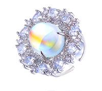 KINMOT Romantic Stylish Heart Accent CZ & Imitated Oval Opal Flower Cluster Rings Art Deco Cocktail Jewellery, copper, Cubic Zirconia