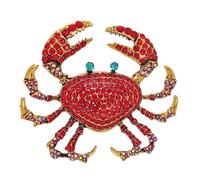 KINMOT Shimmering Oversize Red Crystal Crab Brooch - Beach Animal Jewelry with Powder Blue Eyes, Bold Scarlet-Orange Statement Pin, Glass, crystal