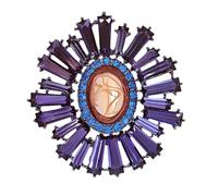 KINMOT Statement Purple and Brown Oval Flower Brooch Pin with Blue and Amethyst Crystals - Elegant Keystone Jewelry for Bridal Gowns and Costume Collections
