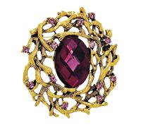 KINMOT Vintage Art Deco Amethyst Purple Oval Brooch with Branch Detail - Gold Brass Nature-Inspired Jewelry - Ideal Gift for Mother, Grandmother, or Special Occasion