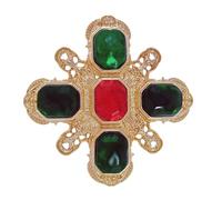 KINMOT Vintage Green and Red Maltese Cross Brooch Pin - Baroque Jewelry with Gold Tone Finish and Imitation Cabochons - Old European Vintage Style