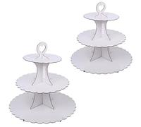 KINMRIS 2 Pack 3-Tier Lace Edge Dessert Stand, White Cardboard Cupcake Stand, Perfect for Parties & Bakery