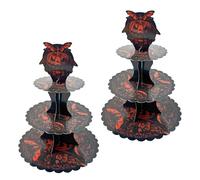 KINMRIS 2 Pack Cardboard Cake Stand, 3 Tier Halloween Round Cupcake Stand, Halloween Party Supplies, Halloween Food Display, Baby Shower Decoration (Bat Pumpkin)