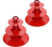 KINMRIS 2 Pack Cupcake Stand 3-Tier Lace Edge Dessert Stand, Cardboard Cake Stand, Birthday Party SUPPLIES TIER 3 Tier (L-Red)