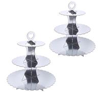 KINMRIS 2 Pack Cupcake Stand 3-Tier Lace Edge Dessert Stand, Silver Cardboard Cupcake Stand, Birthday Party SUPPLIES TIER 3 Tier,Eco-friendly Cardboard