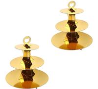 KINMRIS 2 Pack Cupcake Stand 3-Tier Rounded Edge Cake Stand, Cardboard Cake Stand, Birthday Party SUPPLIES TIER 3 Tier (B-Gold)