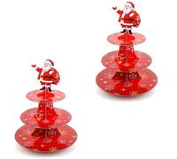 KINMRIS 2 Pack Cupcake Stand 3-Tier Rounded Edge Cake Stand, Cardboard Cake Stand, Birthday Party SUPPLIES TIER 3 Tier (Christmas cake stand)