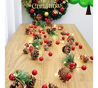 KINMRIS Christmas Garland With Lights 6.5FT Christmas String Lights Pine Cones Red Berry Pine Needle Tree Party Stairs,xmas decorations for indoors