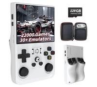 KINMRIS R36Pro Retro Game Console 128GB, Portable Emulator Console with Built in 22000+ Video Game 30+ Emulator, Linux System, 3.5 Inch HD Screen, Support WIFI, 7 Color Light Joysticks (White)