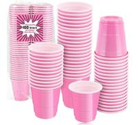 Kinmsito Pack of 100 Pink Shot Cups, 5cl/50ml, Plastic, Cylindrical Shot Cups, Reusable, Perfect for Parties, Weddings, Birthdays