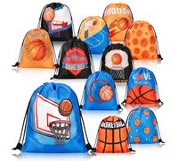 Kinmsito Pack of 12 Drawstring Bags, Basketball Bag with Drawstring, Drawstring Backpack Bag, Gym Bag Children, Basketball Party Bag for Children, Children's Birthday Party Supplies, 25 x 30 cm, 12