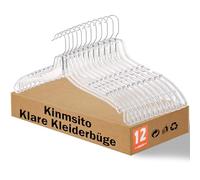 Kinmsito Plastic Clothes Hangers 42.5 cm, Pack of 12, Clear, Shirt and Blouse Hangers with 360° Rotating Hook, Transparent for Shirt/Dress, Space Saving