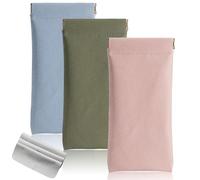 kinoco 3 Pcs Travel Premium Soft PU Leather sunglasses case for Women and man,with 3 Cleaning Cloths, Portable Squeeze Top Eyewear Pouch