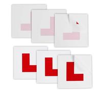 kinoco L Plates for Learner Drivers, 6-Pack Set with 3 Self-Adhesive and 3 Electrostatic Plates, Red