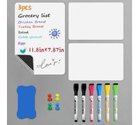 Kinoco Magnetic Dry Erase Whiteboard Sheet for Refrigerator (30x20cm) - Includes 3 Whiteboards, 6 Markers, 4 Magnetic Pins 1 Eraser - Stain-Resistant Fridge Board for Notes, Planning & Organization