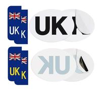 Kinoco UK Car Stickers Set, 8 Pieces, Union Jack Design, 2pcs Self-Adhesive and 2pcs Electrostatic Stickers, 4Pcs Self-Adhesive UK Number Plate Stickers