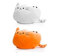 kinokoo Cookie Cat Back Plush Cushion Pillow - Cute Kawaii Cat Face Throw Pillow - Soft Stuffed Plush Cat Pillow - White& Orange