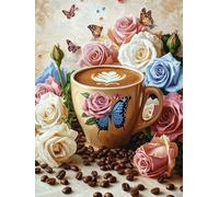 Kinooge Diamond Painting Butterfly Coffee Diamond Art Kits Adults, 5D Full Drill Crystal Art Cross Mosaic Kits for Kids, DIY Crafts Hobbies for Adults Women, Dimond for Home Decor Gifts 25x35cm s-138