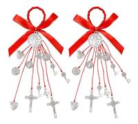 Kinoy 2 Pack Saint Benedict Medal & Crucifix - Catholic Protection Blessing Charm, San Benito Medalla Pendant - Handmade Religious Jewelry Gift for Men Women - Car Hanging, Home Decor (Silver)