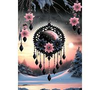 KINPLUB Dream Catcher Diamond Painting Kits for Adults, Fantasy Pink Flower 5D Diamond Art Kits for Beginners, DIY Full Drill Round Diamond Dots, Home Wall Decor 12 x 16 Inch
